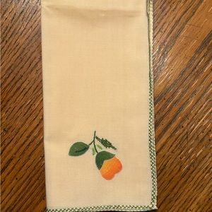 Set of 8 Hand-Embroidered Orange Flower Applique Cotton Placemats & Napkins